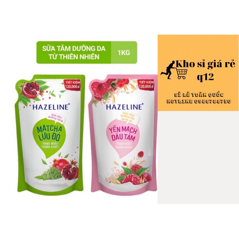 Túi sữa tắm Hazeline 1kg ( túi tiết kiệm) hàng mới về(giá mới)