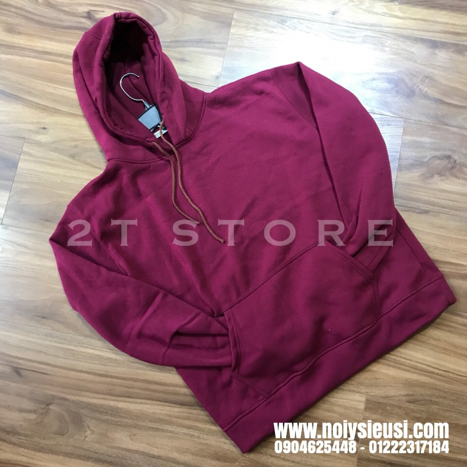 Áo hoodie unisex 2T Store H10 màu đỏ rượu nho - Áo khoác nỉ chui đầu nón 2 lớp dày dặn đẹp chất lượng