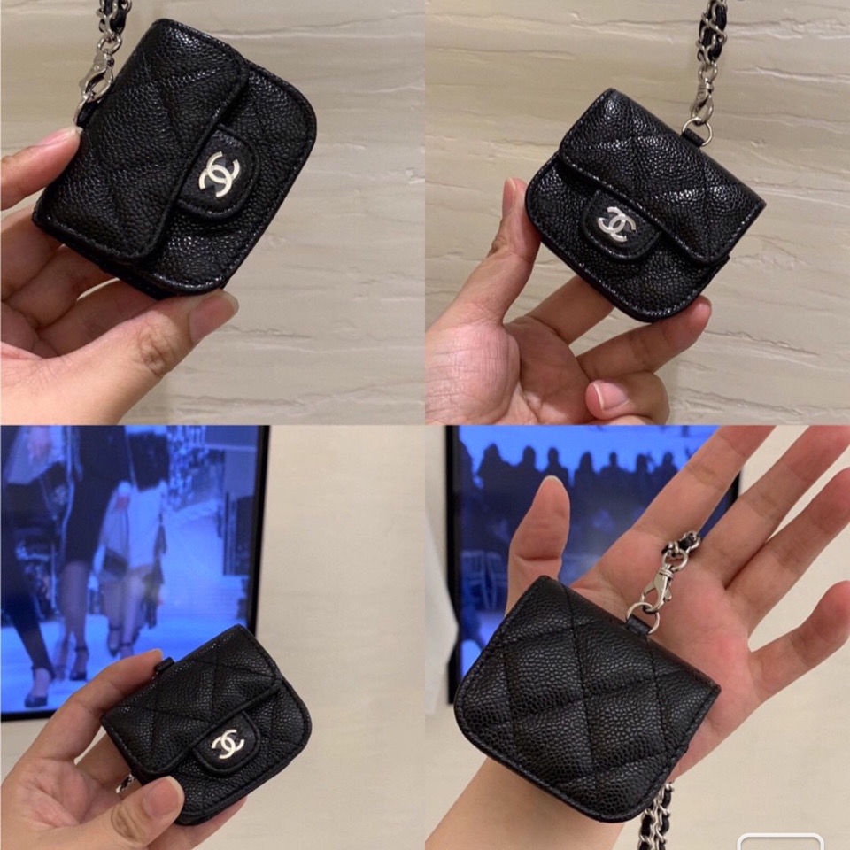 Vỏ Bảo Vệ Hộp Sạc Tai Nghe Airpods Pro 1 2 Bằng Da Pu Hình Túi Xách Mini Prada Phối Dây Xích