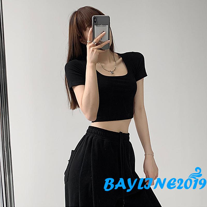 Áo Dệt Kim Tay Ngắn Cổ Chữ U Màu Sắc Trơn Thiết Kế Thoáng Khí Thời Trang Mùa Hè Cho Nữ