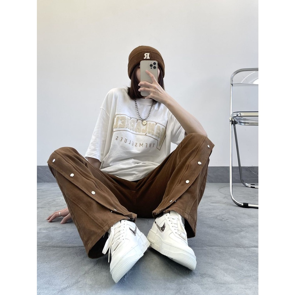 Quần Jeans Nữ Dài Lưng Cao Ống Rộng Xẻ Tà Thời Trang