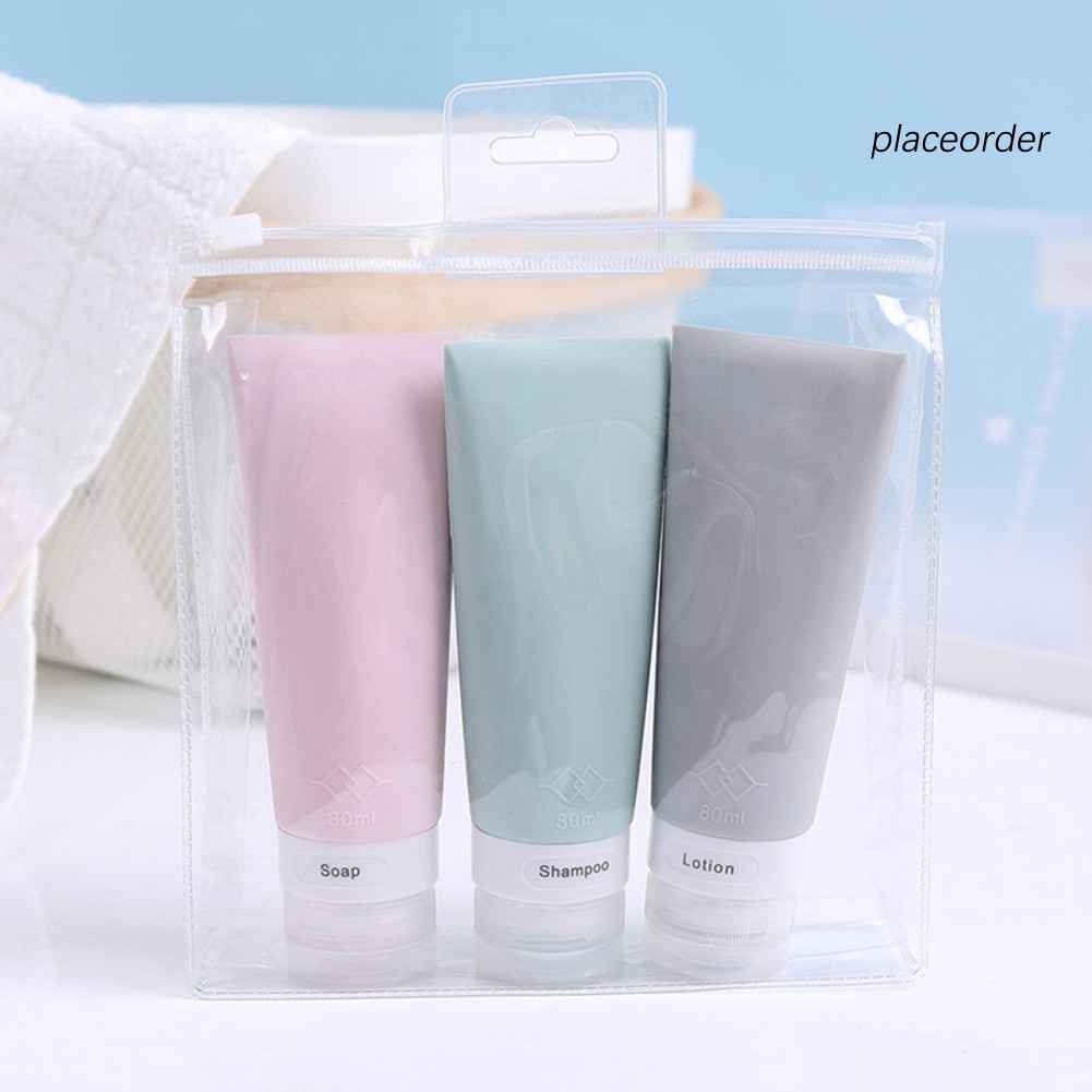Set 3 chai silicone rỗng 38 / 60 / 80ml chiết mỹ phẩm du lịch tiện dụng