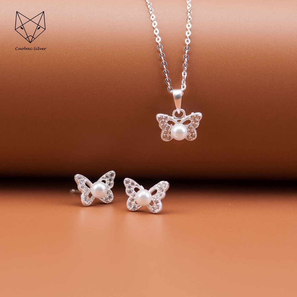 Bộ Trang Sức Bạc Ta Cao Cấp CaoBac Silver  Bướm Hạt Trai Sang Trọng, Thanh Lịch Cho Bạn Nữ