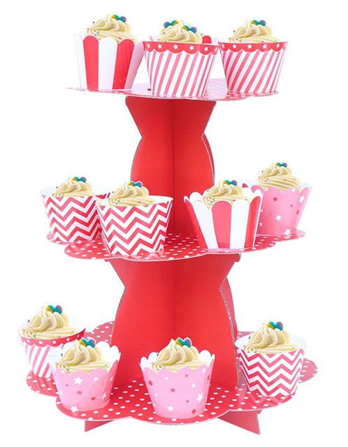 Kệ bánh cupcake 3 tầng theo chủ đề: elsa, người nhện, xanh bi, hồng bi,...