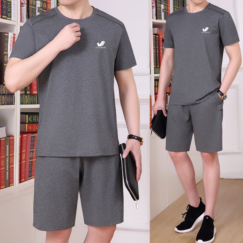 Bộ Áo Thun + Quần Short Cá Tính Dành Cho Nam# Bộ Quần Áo Thể Thao Thời Trang Hè Năng Động Cho Nam# Set Áo Thun Ngắn Tay Và Quần Short Thời Trang Cho Đàn Ông Trung Niên