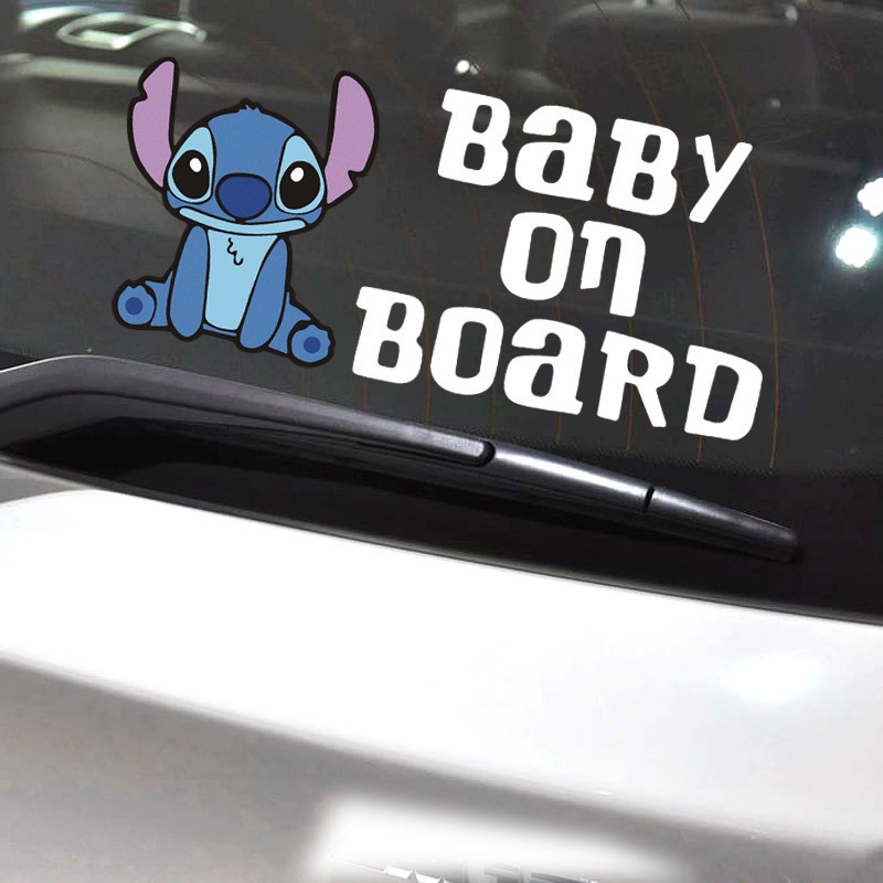 Cưng lên tàu!Phản Chiếu!Không Thấm Nước! Sticker Dán Xe Hơi Hình Stitch Hoạt Hình Vui Nhộn
