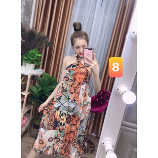 Đầm thổ cẩm cổ yếm phối khoen + Ảnh thật