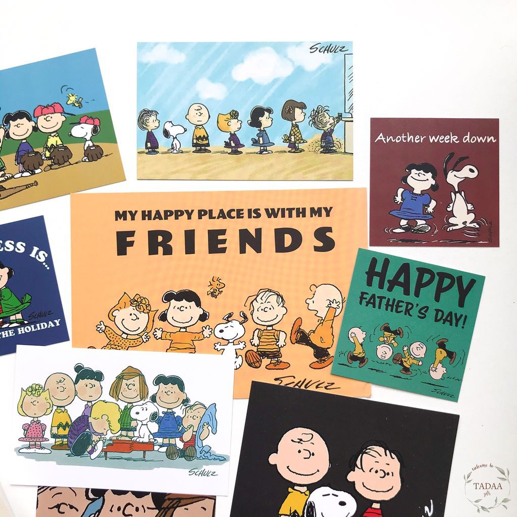 Set postcard hoạt hình Snoopy &amp; Friends dễ thương giấy dán trang trí tường nhiều màu sắc