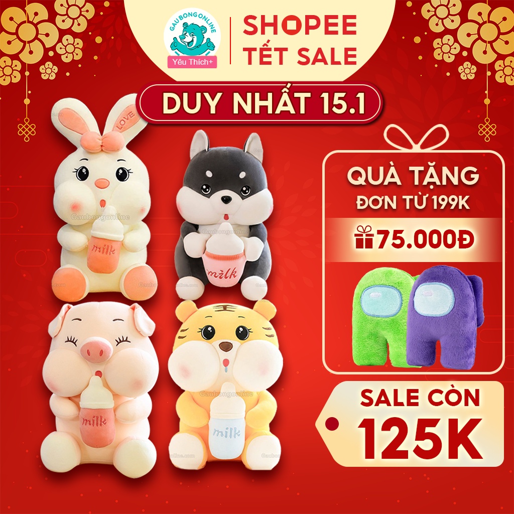 Gấu Bông Heo Ôm Bình Sữa, Thú Nhồi Bông Dễ Thương Cao Cấp Gấu Bông Online
