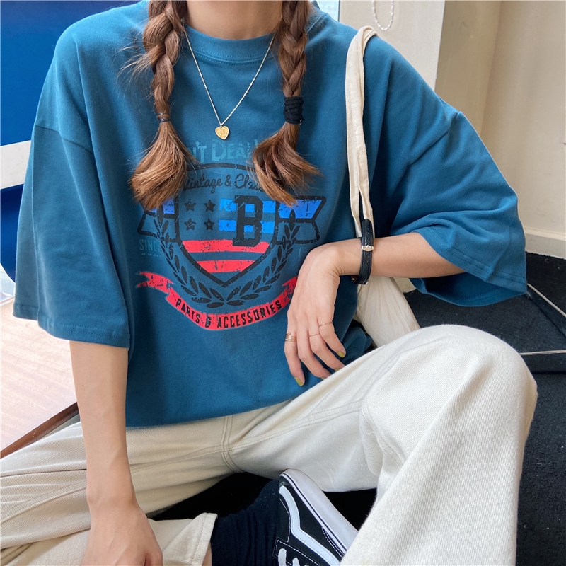 SUXI Áo Thun Nữ Ngắn Tay In Hình Phong Cách Hàn Quốc Năng Động