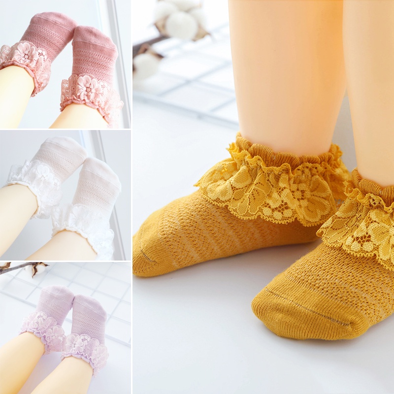 Vớ cotton mềm phối ren hoa xinh xắn cho bé sơ sinh 6-24 tháng tuổi