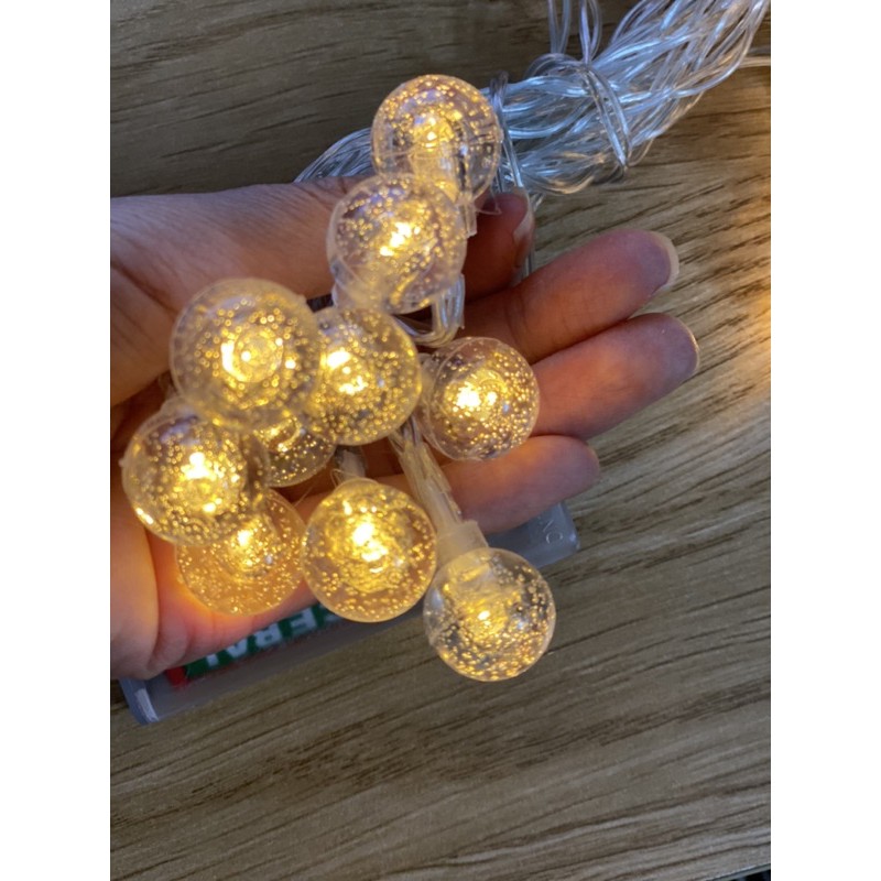 (Xài pin AA) Đèn led dây 3m 20 bóng đèn tròn pha lê trang trí tiệc ánh sáng đèn vàng nắng