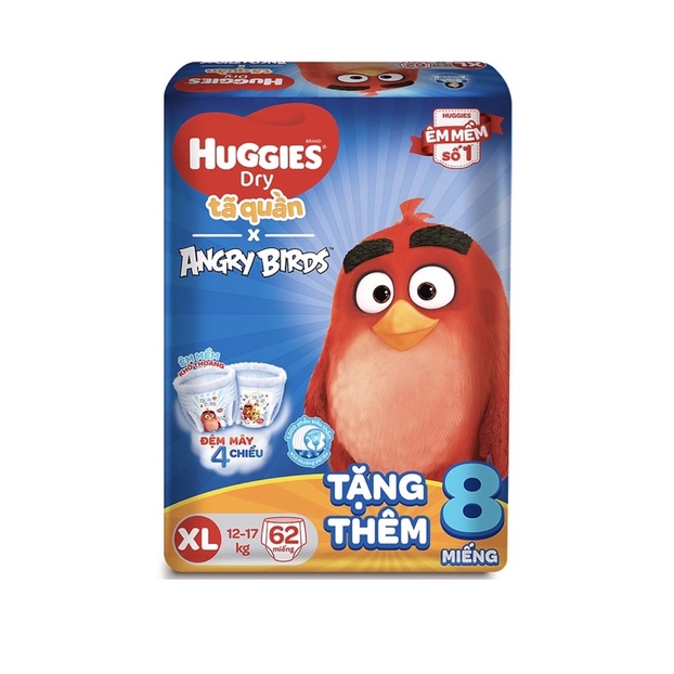 Tã quần huggies xl62 tặng 8 miếng(bao bì mới)