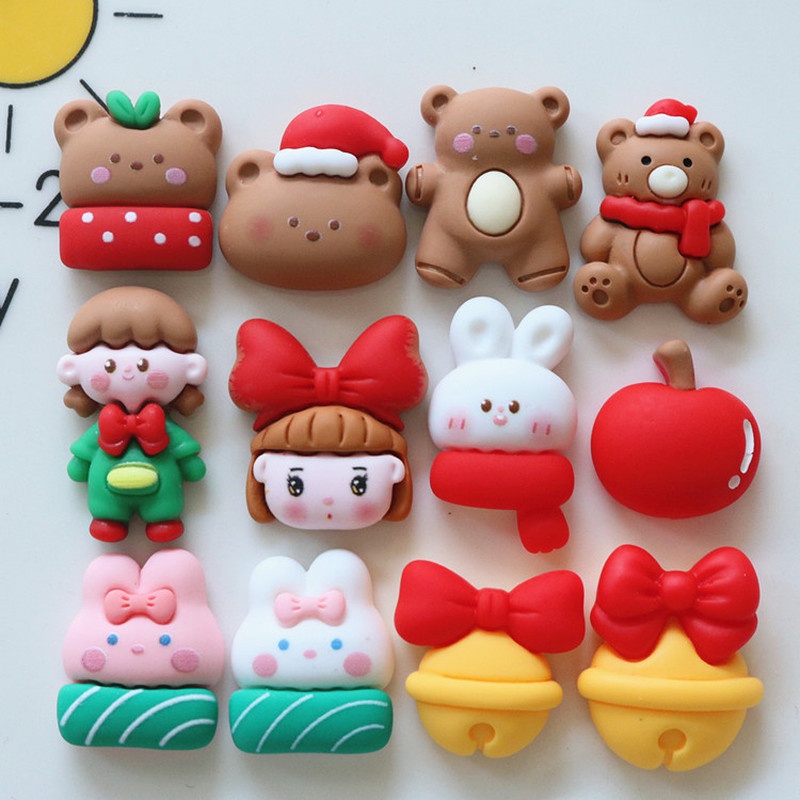 Set 10 Kẹp Tóc Hình Quả Táo / Gấu / Thỏ Bằng Nhựa Resin Diy Dành Cho Trang Trí Điện Thoại