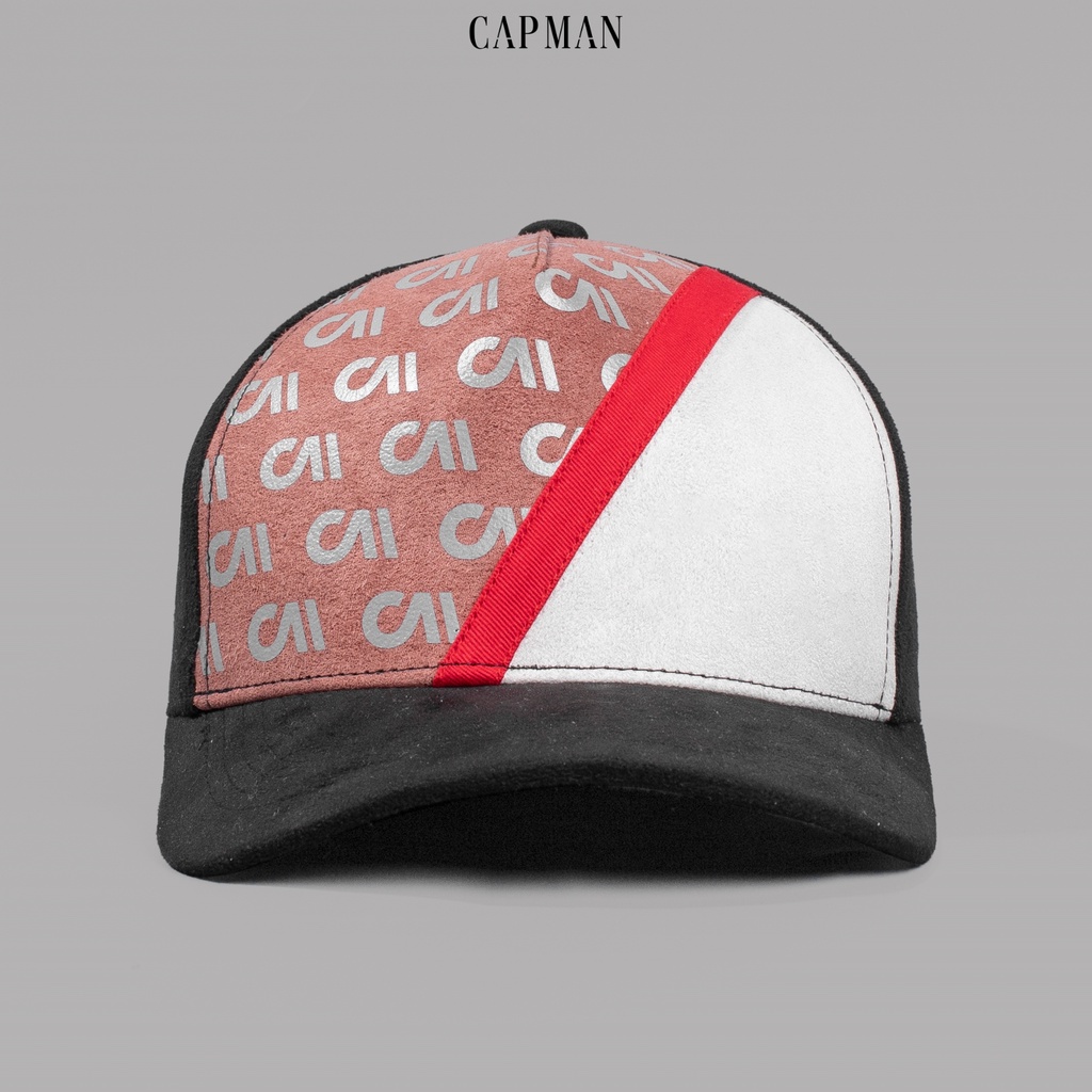 Mũ lưỡi trai CAPMAN chính hãng, dáng thể thao vải da lộn in họa tiết đen đỏ CM42