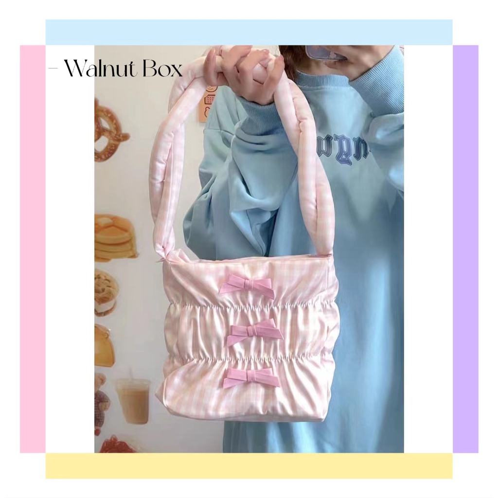 Túi Kẹp Nách / Đeo Vai Kẻ Sọc Màu Kem Dễ Thương Xinh Xắn Dành Cho Nữ