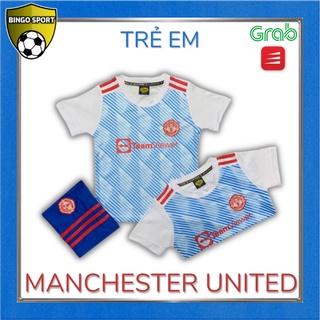 Quần Áo Bóng Đá Cho TRẺ EM  Giá Rẻ Đẹp Màu Xanh Nhạt MU 2021 Mẫu Mới BINGO SPORT