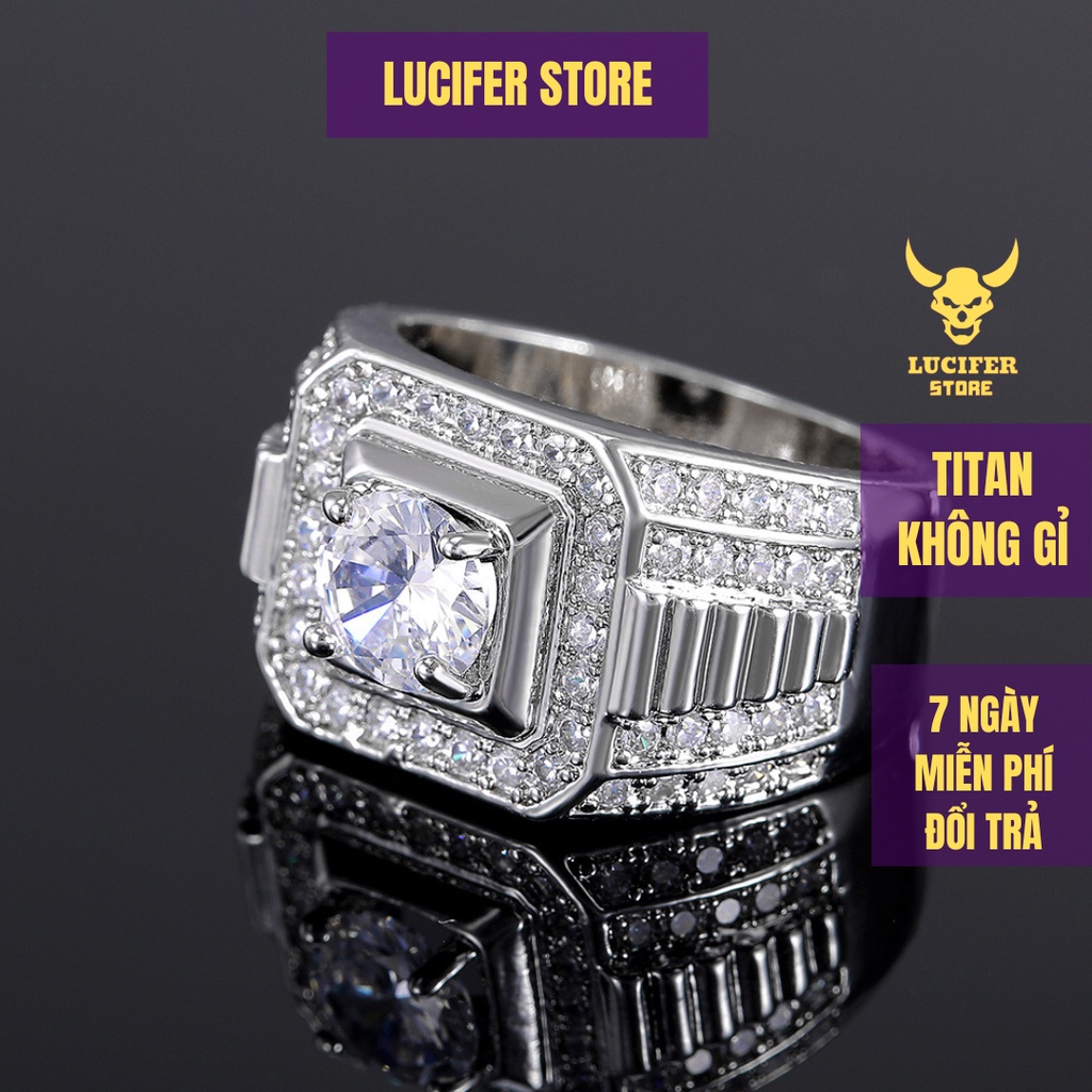 Nhẫn Nam Bạc Đính Đá Cuban Đẹp Cá Tính Unisex Hiphop Basic Ring Ngầu Trơn Nam Lucifer Store Nhẫn Cuban Đá