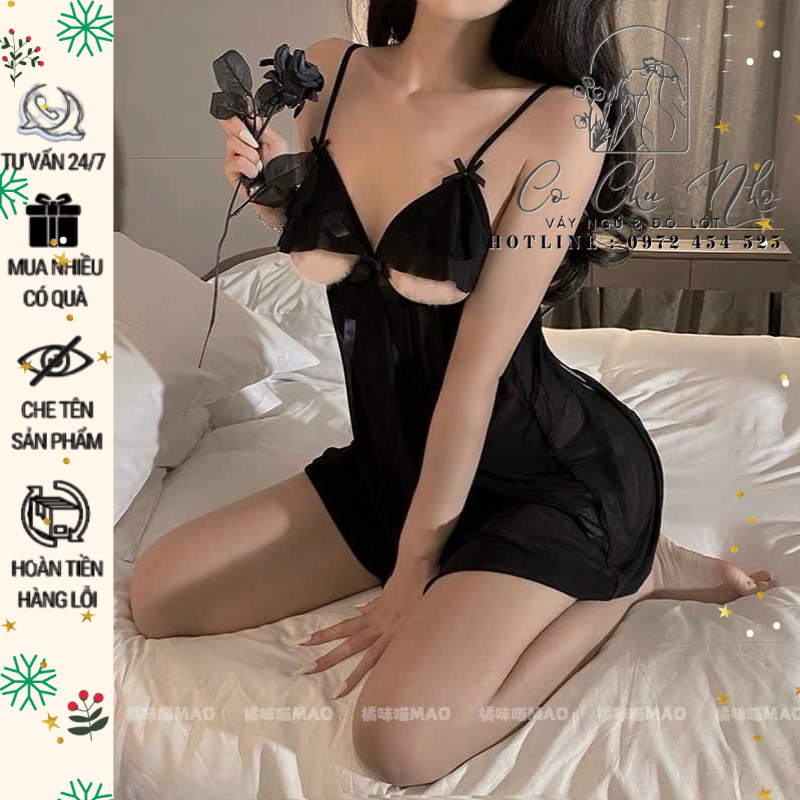 [LL605] Váy ngủ sexy gợi cảm ren xuyên thấu tặng kèm chíp - cochunhoquan11