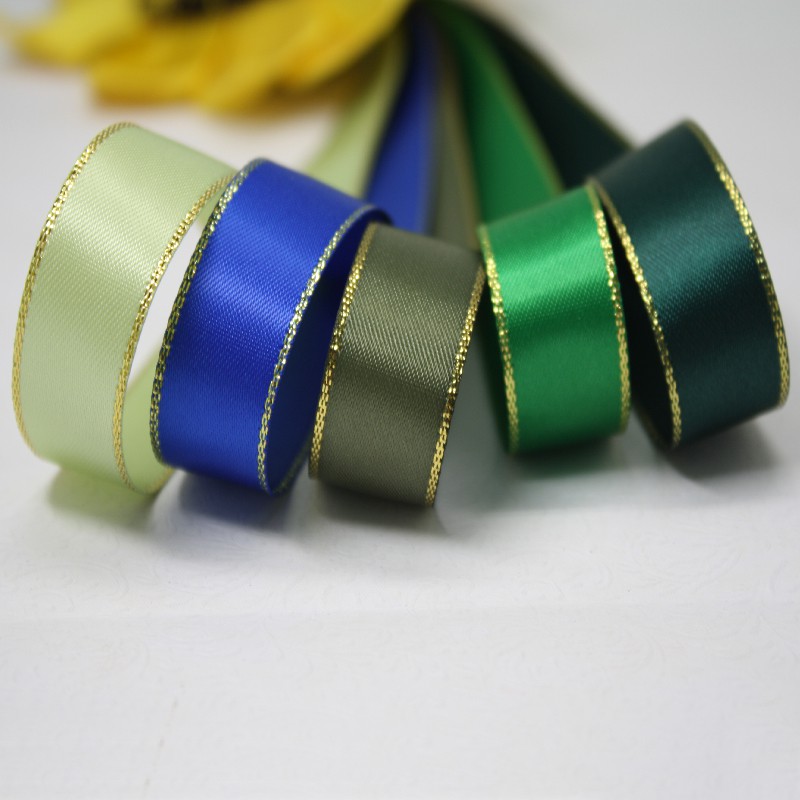 22mm ruy băng satin lụa bóng hai mặt viền thêu kim tuyến phụ kiện thời trang tóc handmade dây gói quả trang trí