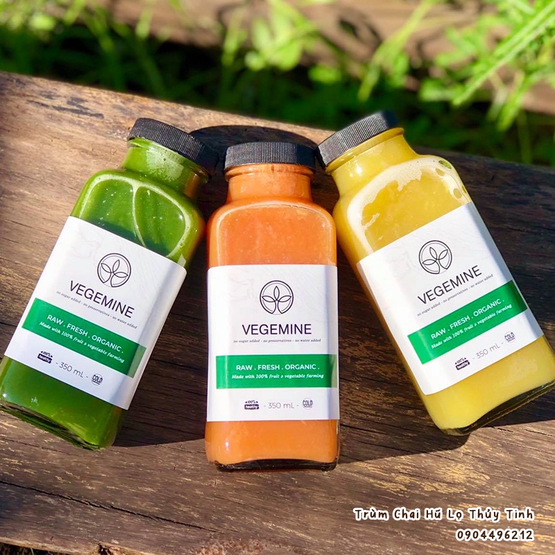 Chai thuỷ tinh vuông nắp nhựa 350ml, 500ml  - Đựng nước ép, sinh tố, trà sữa, sữa hạt,...