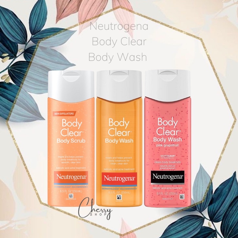 [Hàng USA] Sữa Tắm Ngăn Ngừa Mụn Neutrogena Body Clear Body Wash, Body Scrub & Pink Grapefruit (250ml)