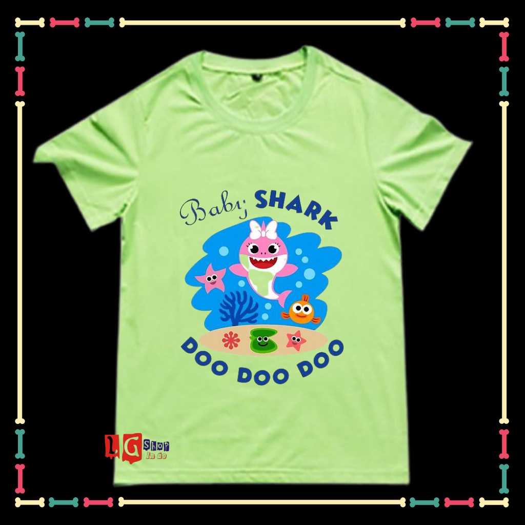 Áo thun bé gái in hình Baby Shark, đủ màu sắc, đủ size áo từ 10kg đến 80kg.