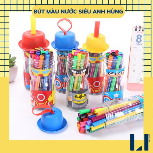 Bộ 12/24 bút màu nước họa tiết siêu anh hùng dễ thương, sáng tạo. Bút lông màu cho bé