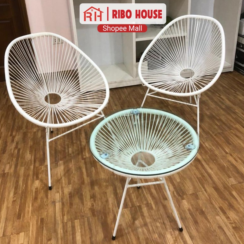 Bộ bàn ghế ban công RIBO HOUSE 1 bàn và 2 ghế, bàn ghế thư giãn decor quán cà phê trang trí phòng khách RIBO43