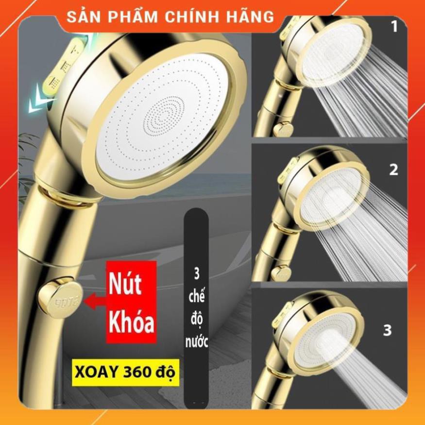 🚿 Vòi Sen Tăng áp Có Nút Khóa Nước 3 chế độ Phun, Xoay 360 độ Hàng Xịn - Vàng Gold 206783 🚿