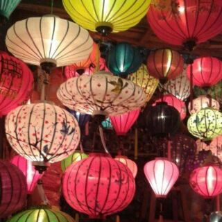 Cặp lồng đèn Hội An_vẽ hoa_dạng tròn_size 45