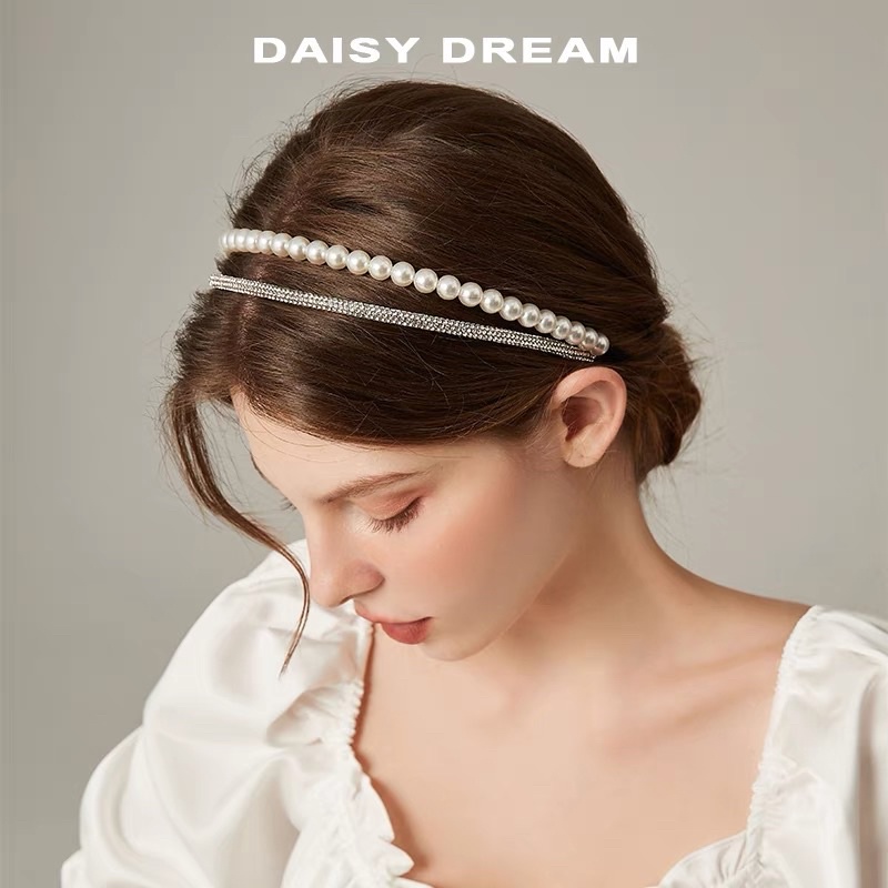 Bờm tóc chuỗi hạt kèm 2 hàng đá lấp lánh B106