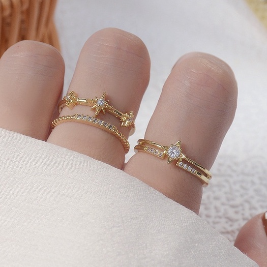 Nhẫn hở mạ vàng 18k đính đá zircon hình ngôi sao xinh xắn thời trang