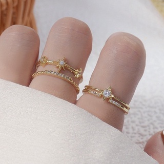 Nhẫn hở mạ vàng 18k đính đá zircon hình ngôi sao xinh xắn thời trang