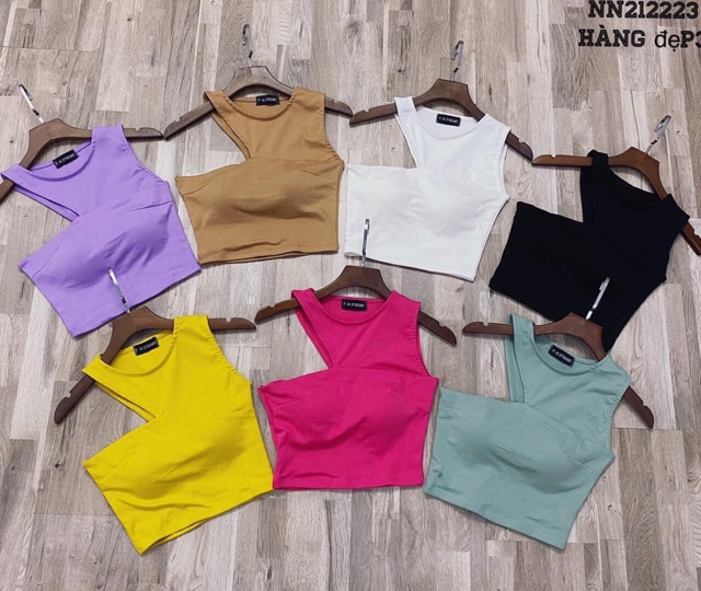 Áo croptop chéo vai có mút ngực