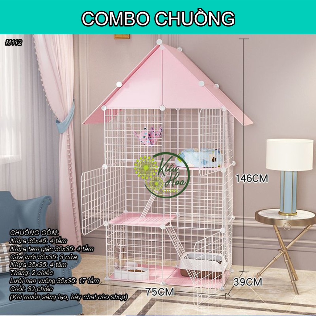 CHUỒNG MÈO 3 TẦNG SẢN PHẨM THẬT TẶNG KÈM CẦU THANG (ĐEN, TRẮNG, HỒNG) (Chọn hàng theo phân loại màu) (Kiều Hoa Store)