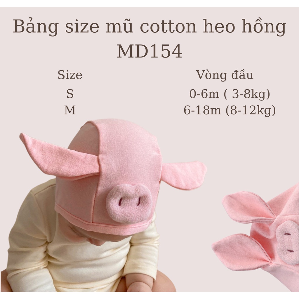Mũ cotton buộc dây hình heo hồng dễ thương cho bé MD154 Mimo Baby