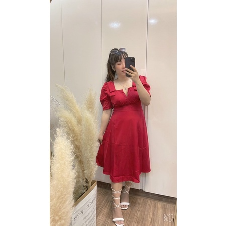 Đầm Nơ Vai Bigsize 55kg Đến 100kg (L/XL/XXL)(Đầm Tết)