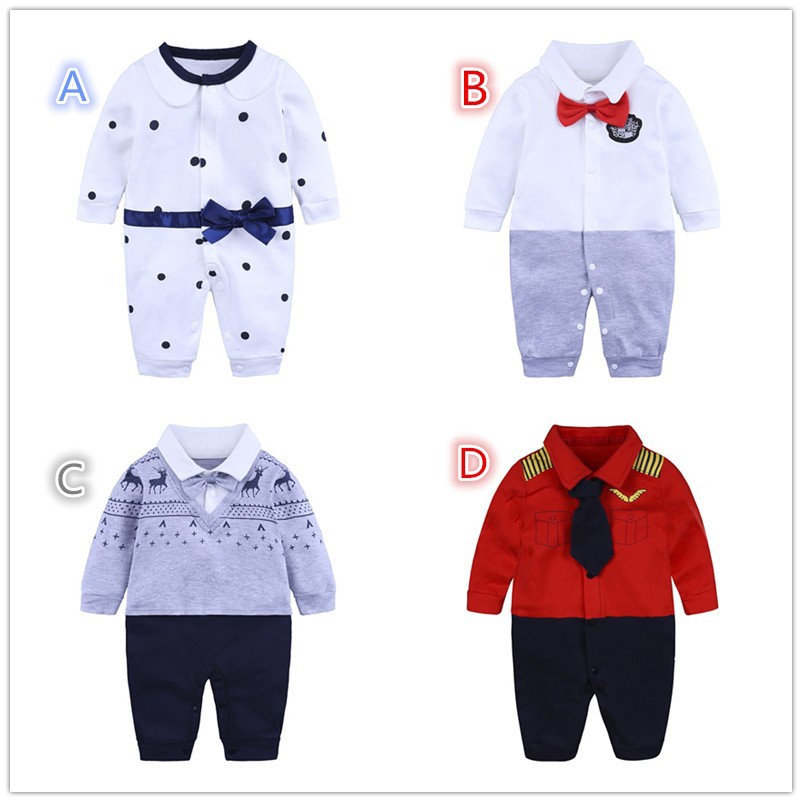 Áo cotton liền quần dài tay họa tiết xinh xắn cho bé
