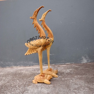 Hạc bàn thờ cánh tiên gia tiên gỗ mít cao 61cm