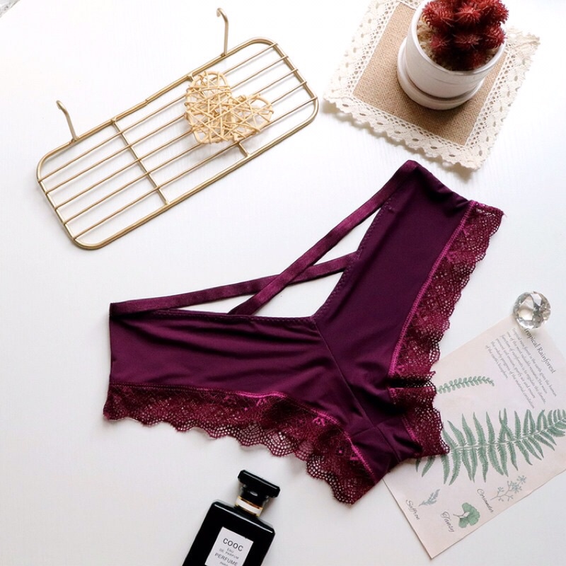 Quần lót nữ thun lạnh chéo mông sexy gợi cảm màu hồng, đen, trắng, xám, vàng, đỏ | BigBuy360 - bigbuy360.vn