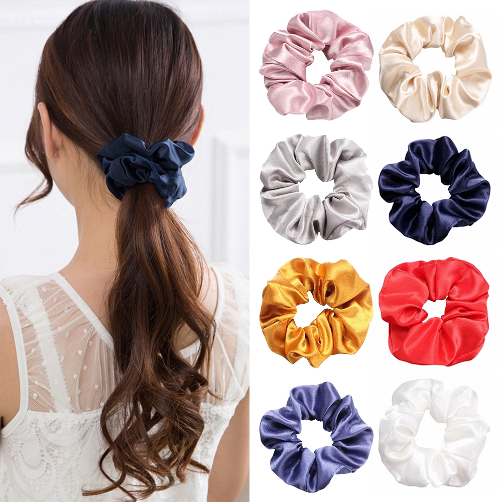 Thun cột tóc bằng lụa và vải satin co giãn đơn giản cho nữ