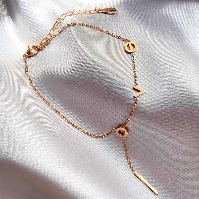 Lắc chân Titan Nữ chống gỉ &quot;LOVE&quot; Vàng 18k Phụ kiện trang sức Hàn Quốc