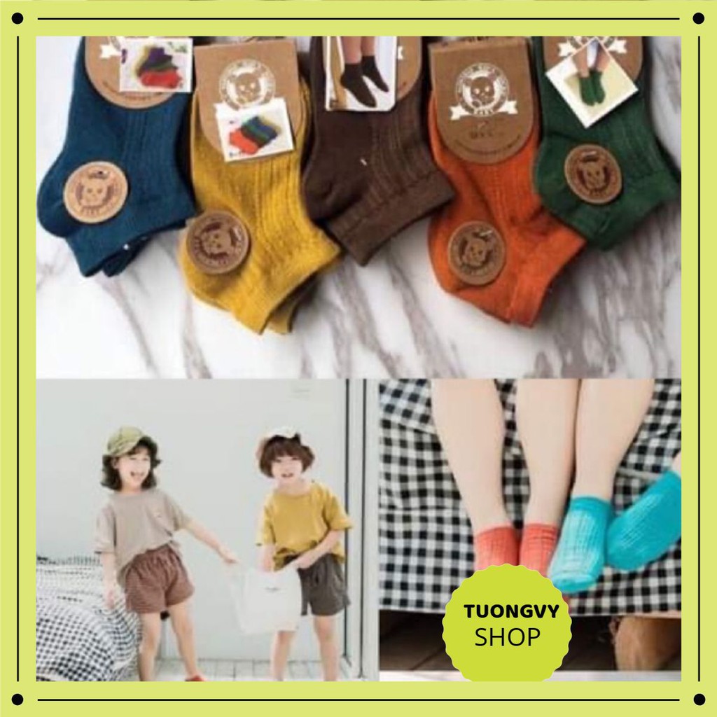 Lố 10 đôi tất cổ ngắn cho bé vớ trẻ em sắc màu trơn