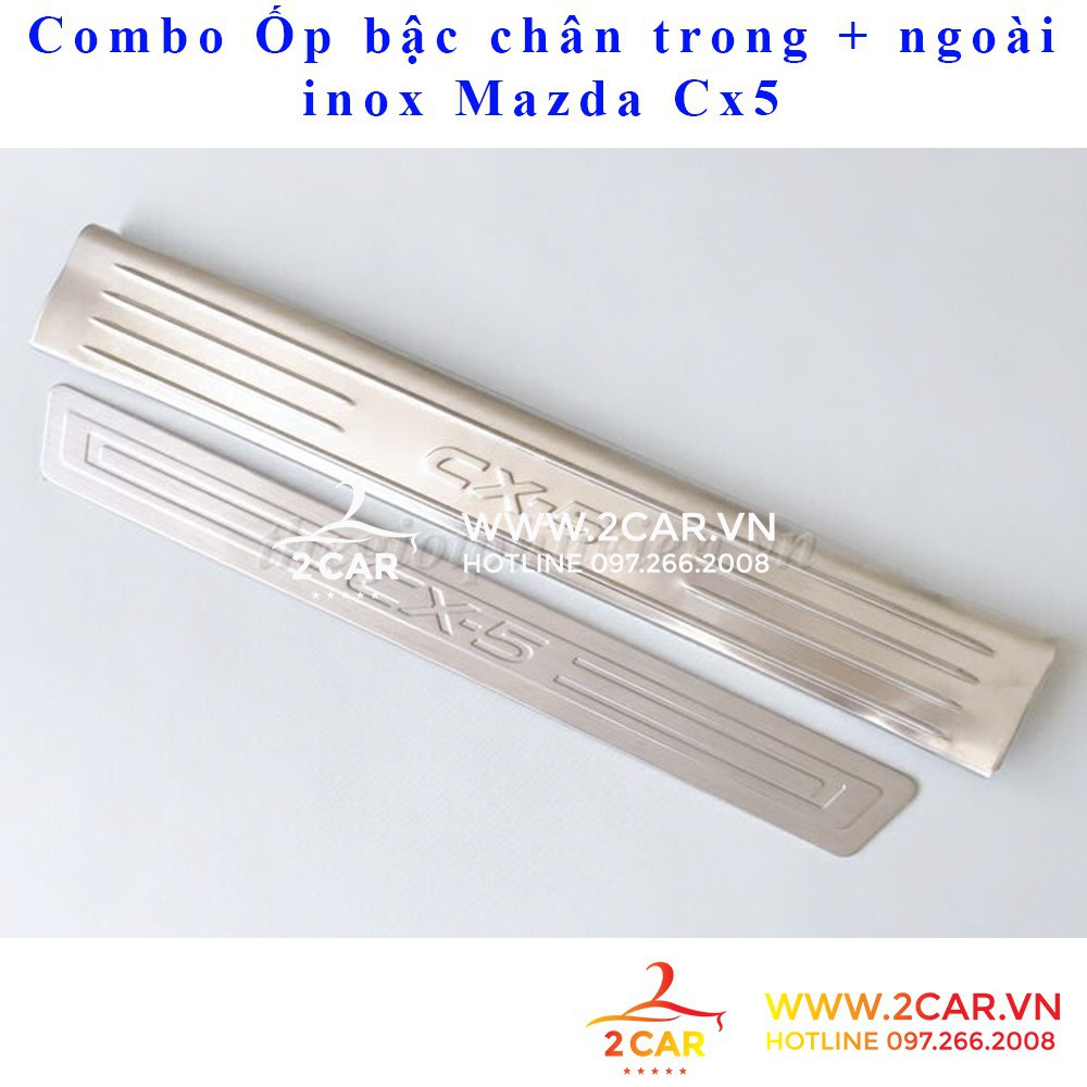 Bộ ốp bậc chân trong ngoài xe Mazda Cx5 2018-2020 inox