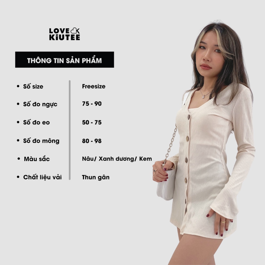 Áo tay loe dáng dài nút gỗ Kassie Button Cardigan mặc được nhiều kiểu LOVEKIUTEE