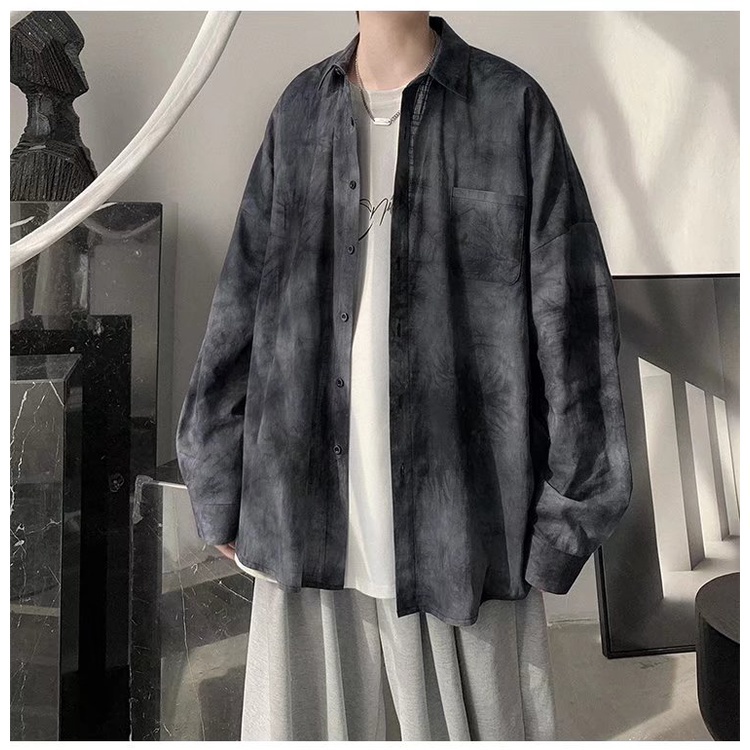 High quality Korean fashion unique long-sleeve dyed long-sleeved shirt for men