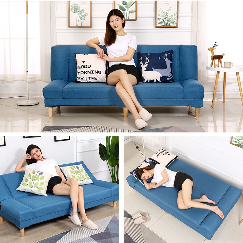 Sofa giường hai mục đích phòng khách căn hộ nhỏ có thể gập lại cho thuê đơn giản ngủ tiết kiệm vải đôi