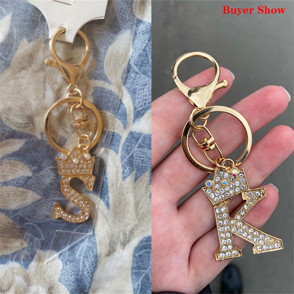 Mới Móc Khóa Hình Vương Miện Đính Đá Pha Lê 26 Chữ Cái