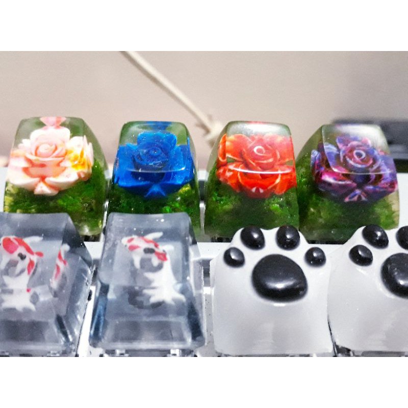 keycap artisan hoa hồng trang trí bàn phím cơ gaming